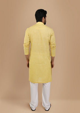 Faded Yellow Solid Kurta image number 4